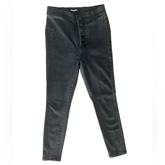 Express Hyper Stretch Super High Rise Denim Legging Jeans - Black Rinse - Picture 1 of 5